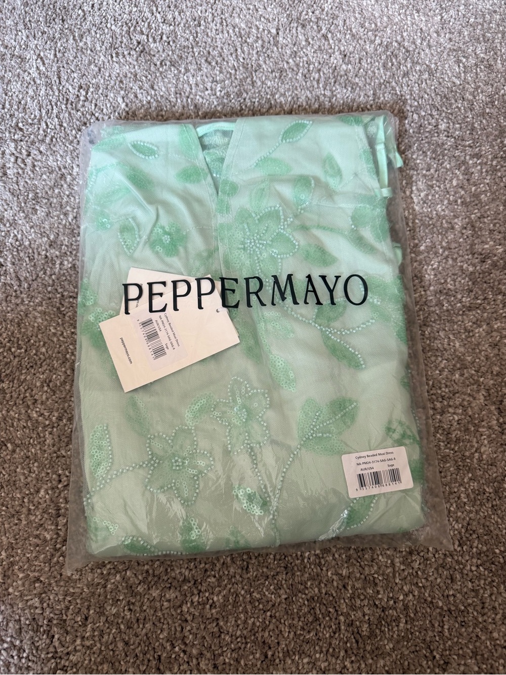 Peppermayo Mint Green Halter Floral Beaded Maxi Dress V Neck Size 4 - Picture 3 of 4
